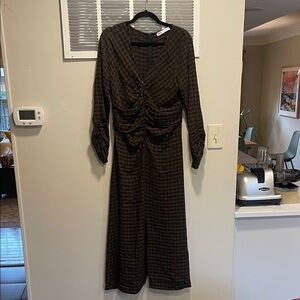 Zara Brown Plaid Long Sleeve Dress
